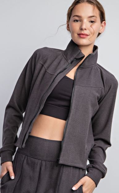 RIB BRUSHED CROPPED JACKET