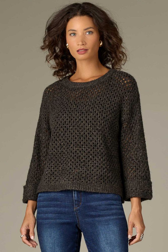 LONG CUFFED SLEEVE, OPEN WORK SWEATER