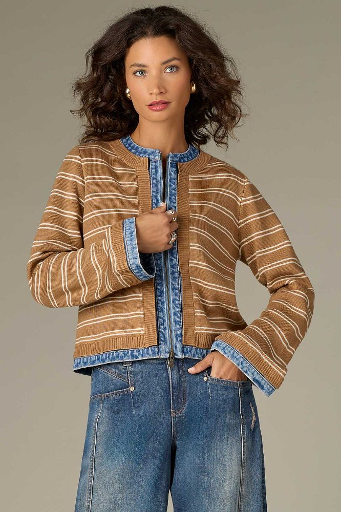 LONG SLEEVE, ZIP FRONT, MIXED MEDIA JACKET