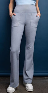 RIB BRUSHED HIGH RISE BELL BOTTOM PANT WITH SIDE POCKETS