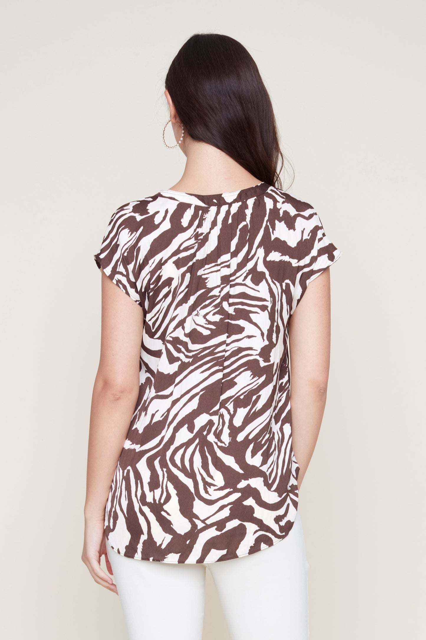 CAP SLEEVE V NECK PRINT TOP