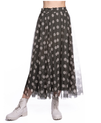 MESH POLKA DOT PLEATED SKIRT