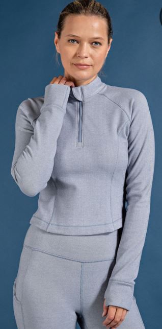 RIB BRUSHED MOCK NECKLINE LONG SLEEVES TOP