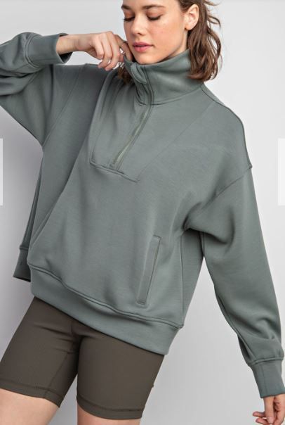 MODAL POLY SPAN QUARTER ZIP FUNNEL NECK PULLOVER