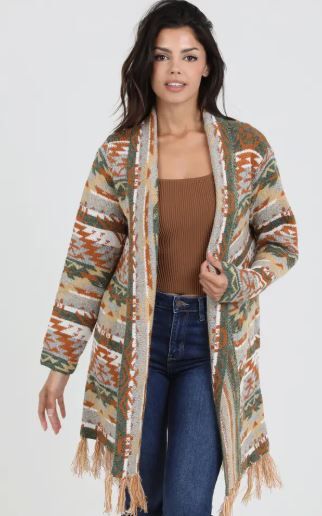 Fringe Hem Cardigan Sweater