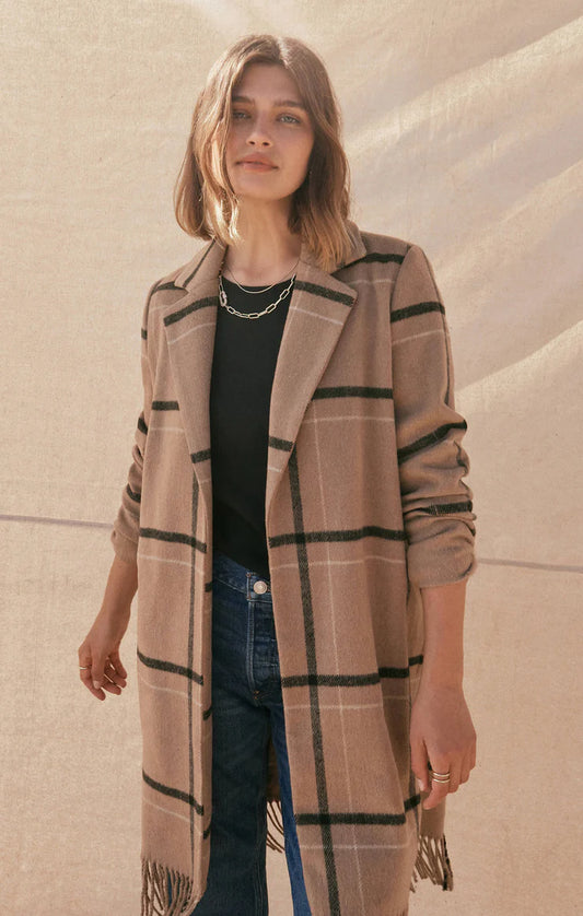 YNEZ FRINGED PLAID COAT