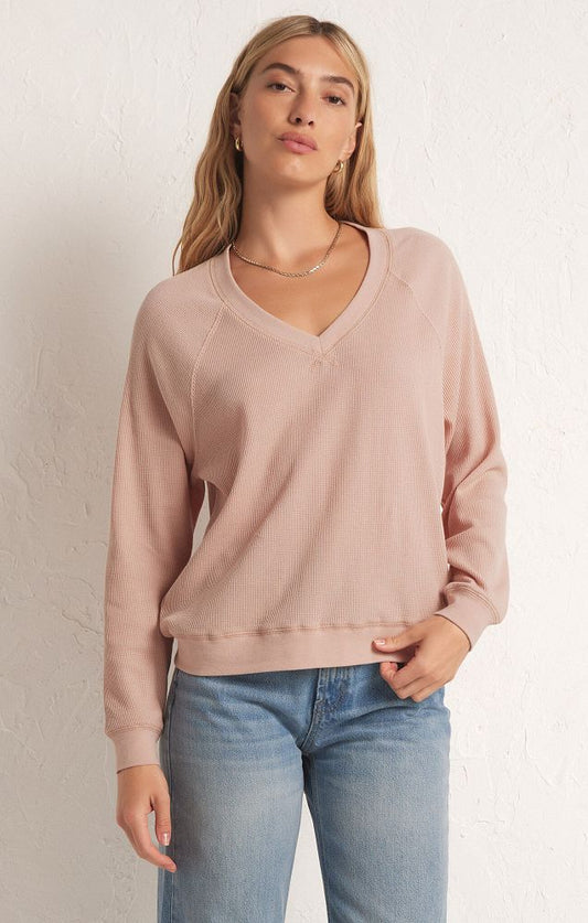 ARLO V-NECK WAFFLE TOP
