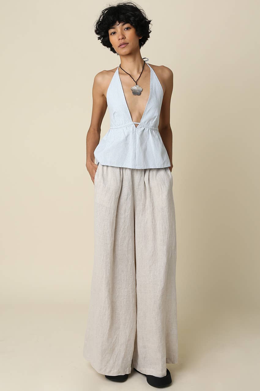 Jerri Linen Wide-Leg Pants - Olivaceous