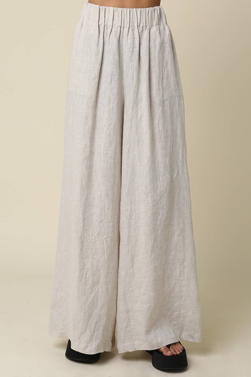 Jerri Linen Wide-Leg Pants - Olivaceous