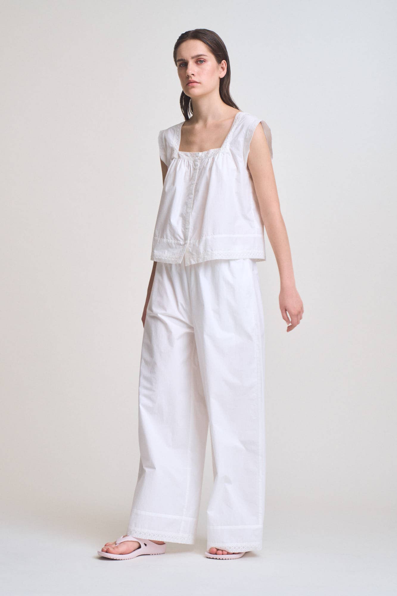 Grade & Gather - 50909 - EYELET HEM DETAILED COTTON PANTS