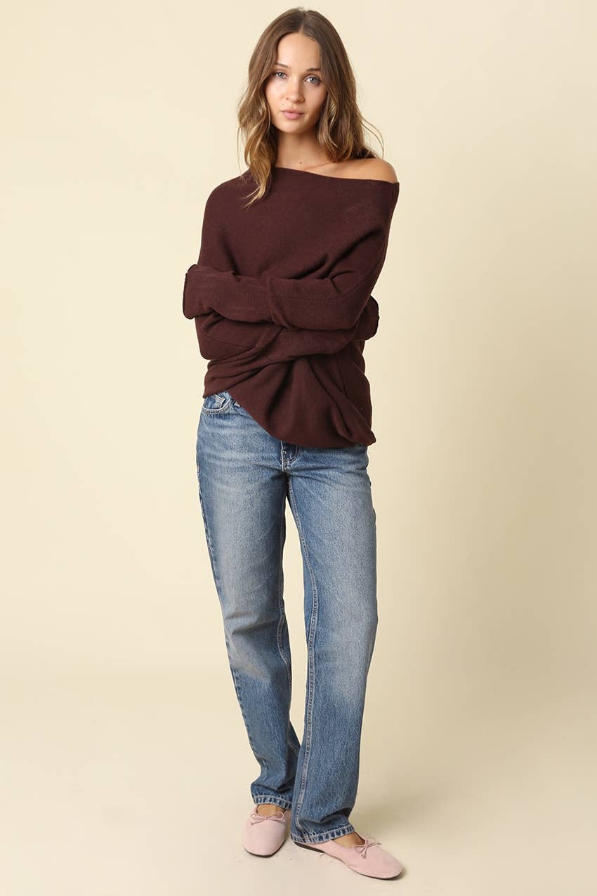 Amar Asymmetric Off-Shoulder Sweater - Olivaceous
