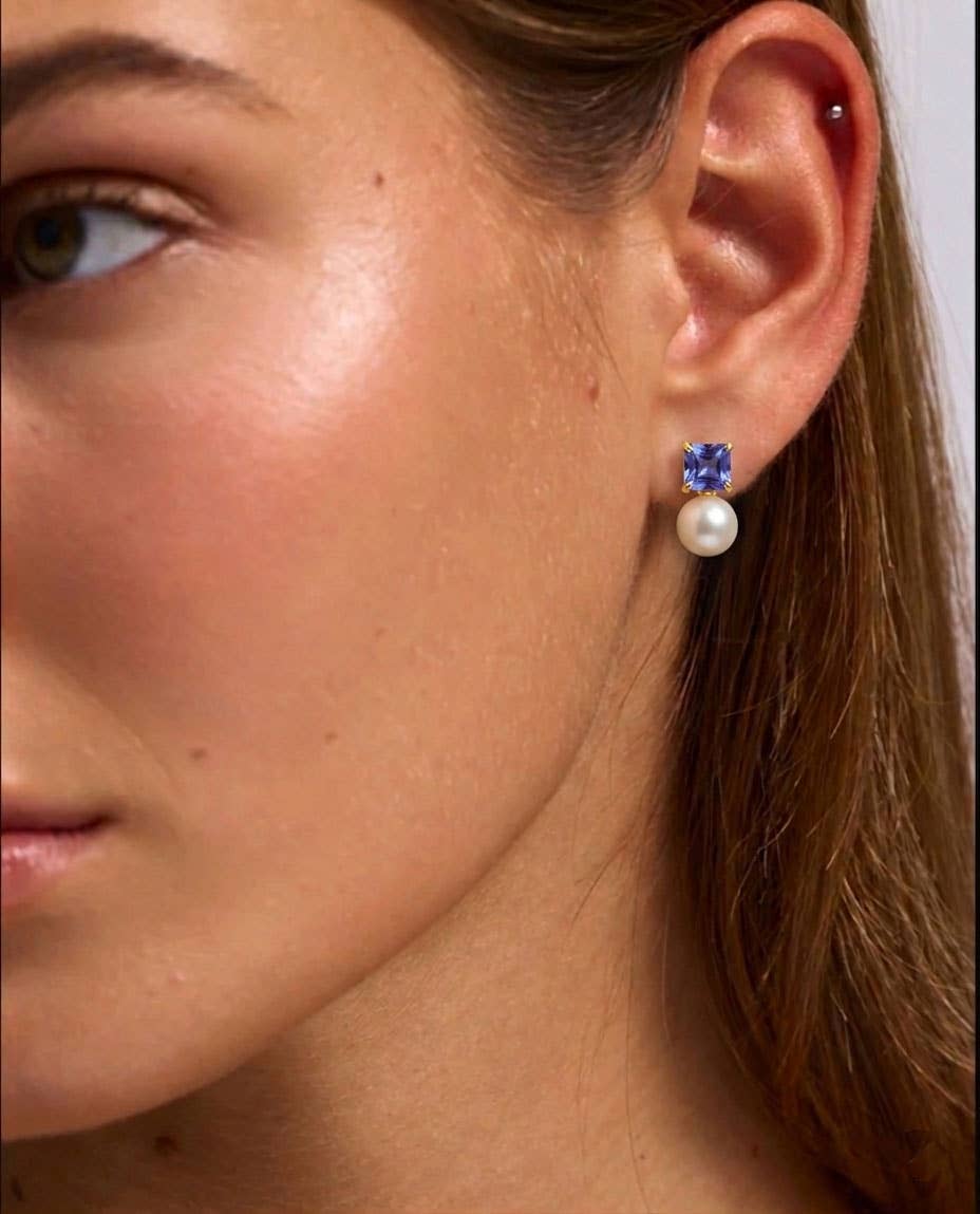 Schmuckoo x Noyre Berlin - Aaliyah Earring Gold Plated - Pearl & Tanzanite