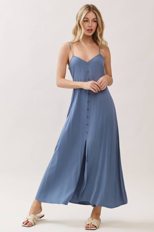 FLOWY DRESS WITH BUTTONED TRIM AND SLIT - VND40209E8