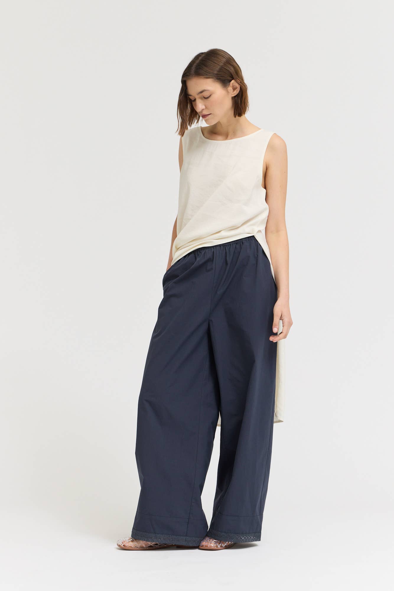 Grade & Gather - 50909 - EYELET HEM DETAILED COTTON PANTS