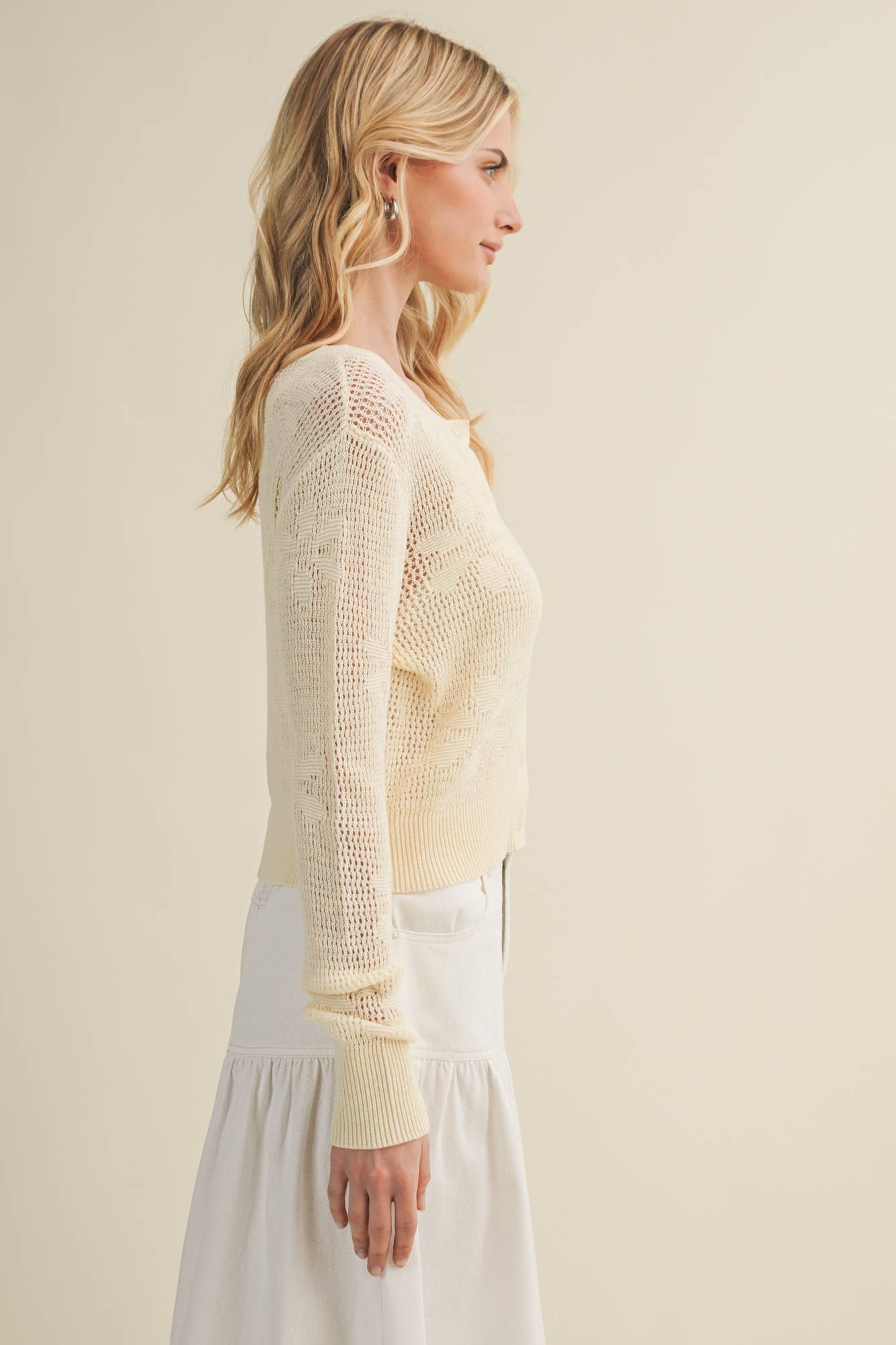 Mustard Seed - Botanical Trellis Pointelle Knit Cardigan