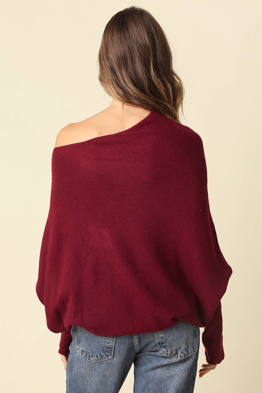 Amar Asymmetric Off-Shoulder Sweater - Olivaceous