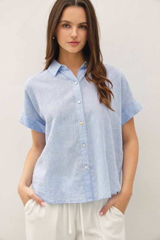 Be Cool - LINEN BLEND DOLMAN SLEEVE SHIRT-CHAMBRAY