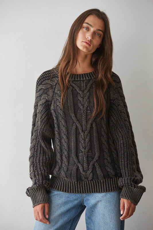 Knit Sweater Cotton Cable Knit Crew Neck Pullover - By Together