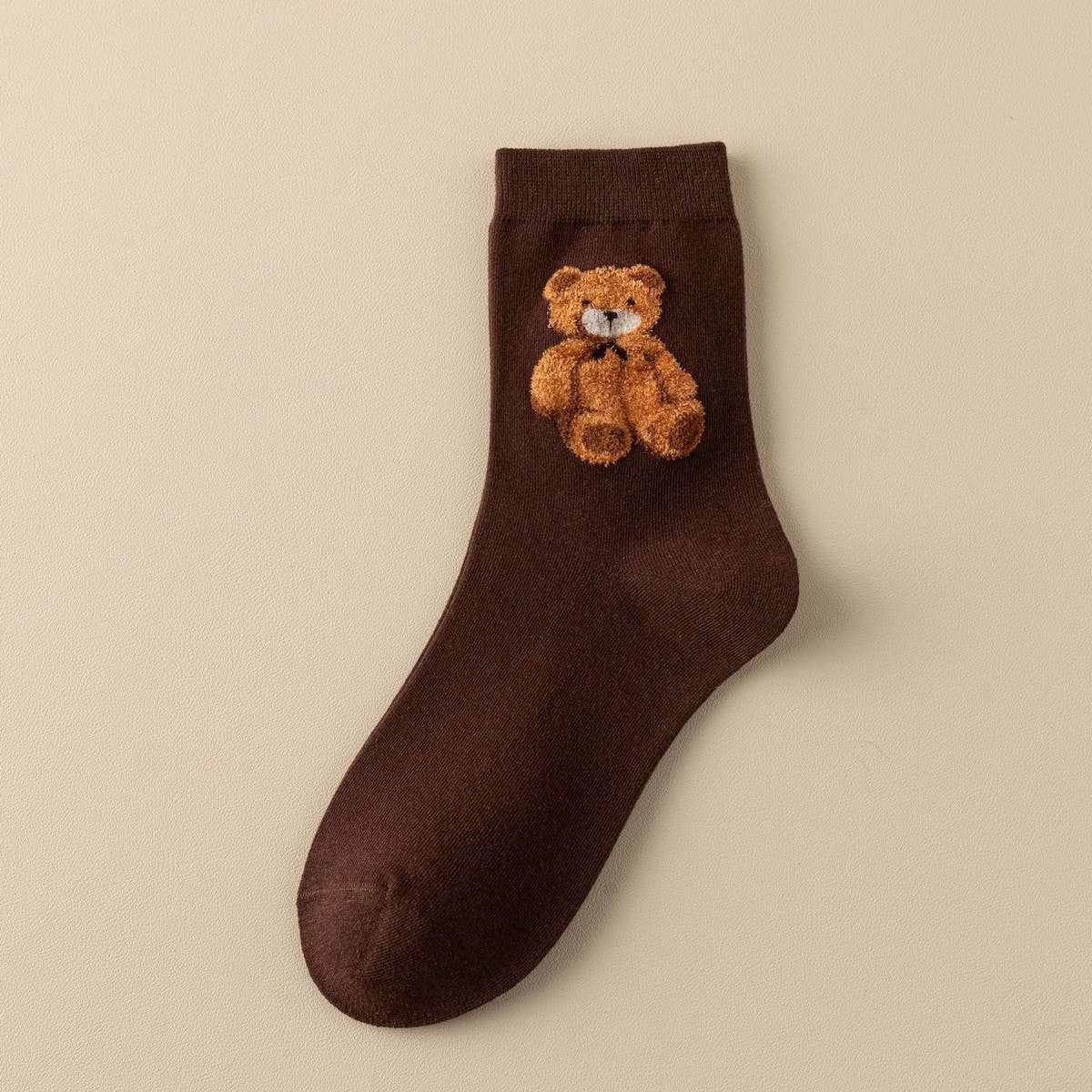 WOMEN BROWN BEAR COTTON CREW SOCKS - NINEXIS