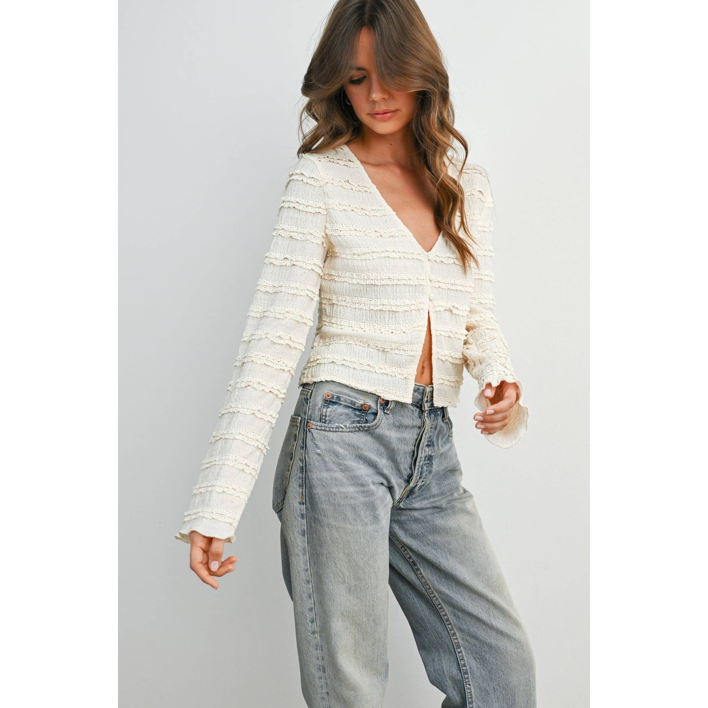 BUTTERMELON - Ruched Ribbon Knit Top - BMT8185