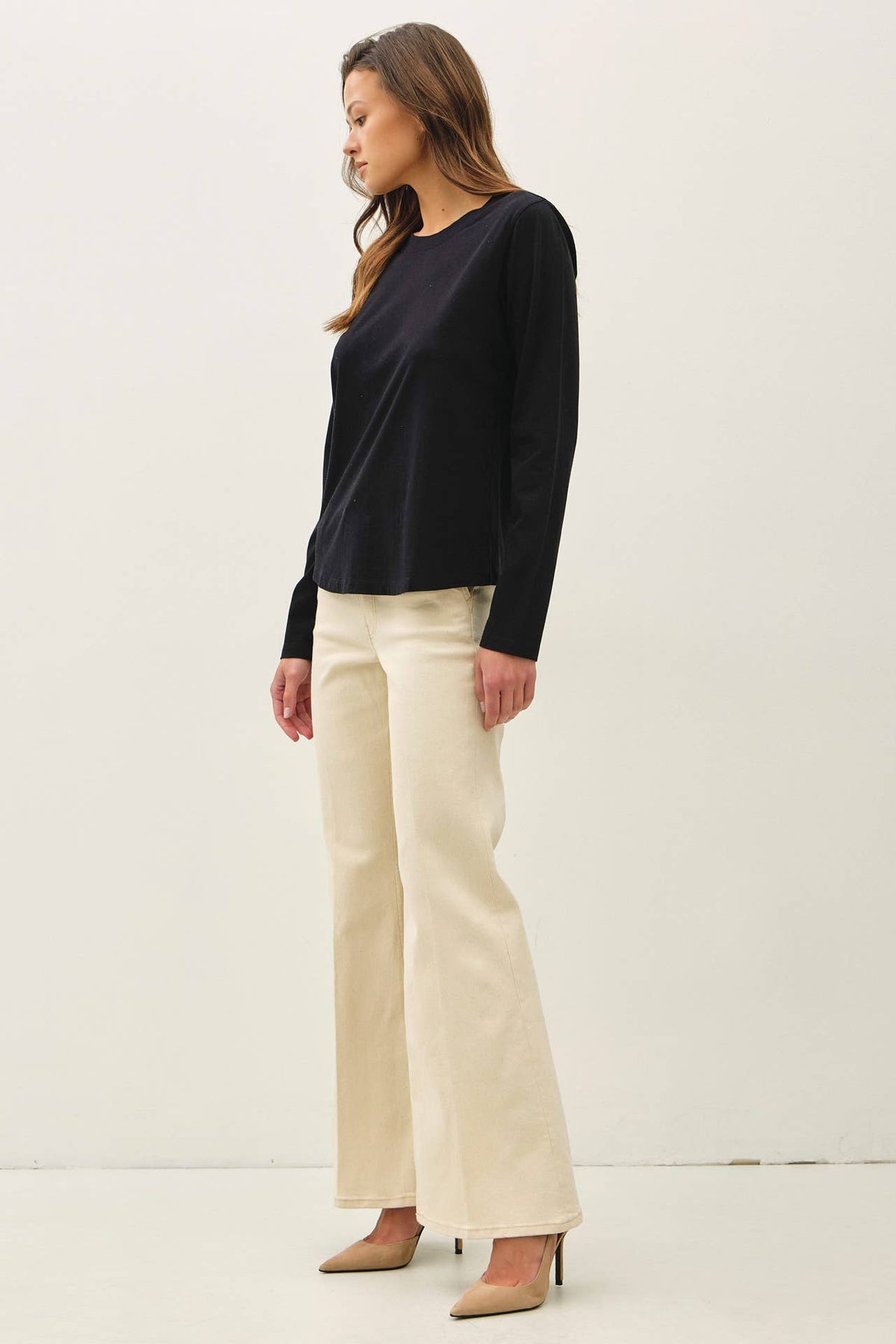 Be Cool - GARMENT WASHED COTTON LONG SLEEVE BASIC TOP