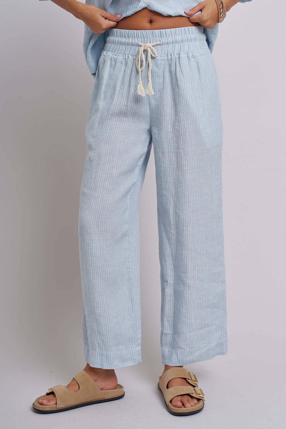 Urban Daizy - Linen Wide-Leg Drawstring Pants