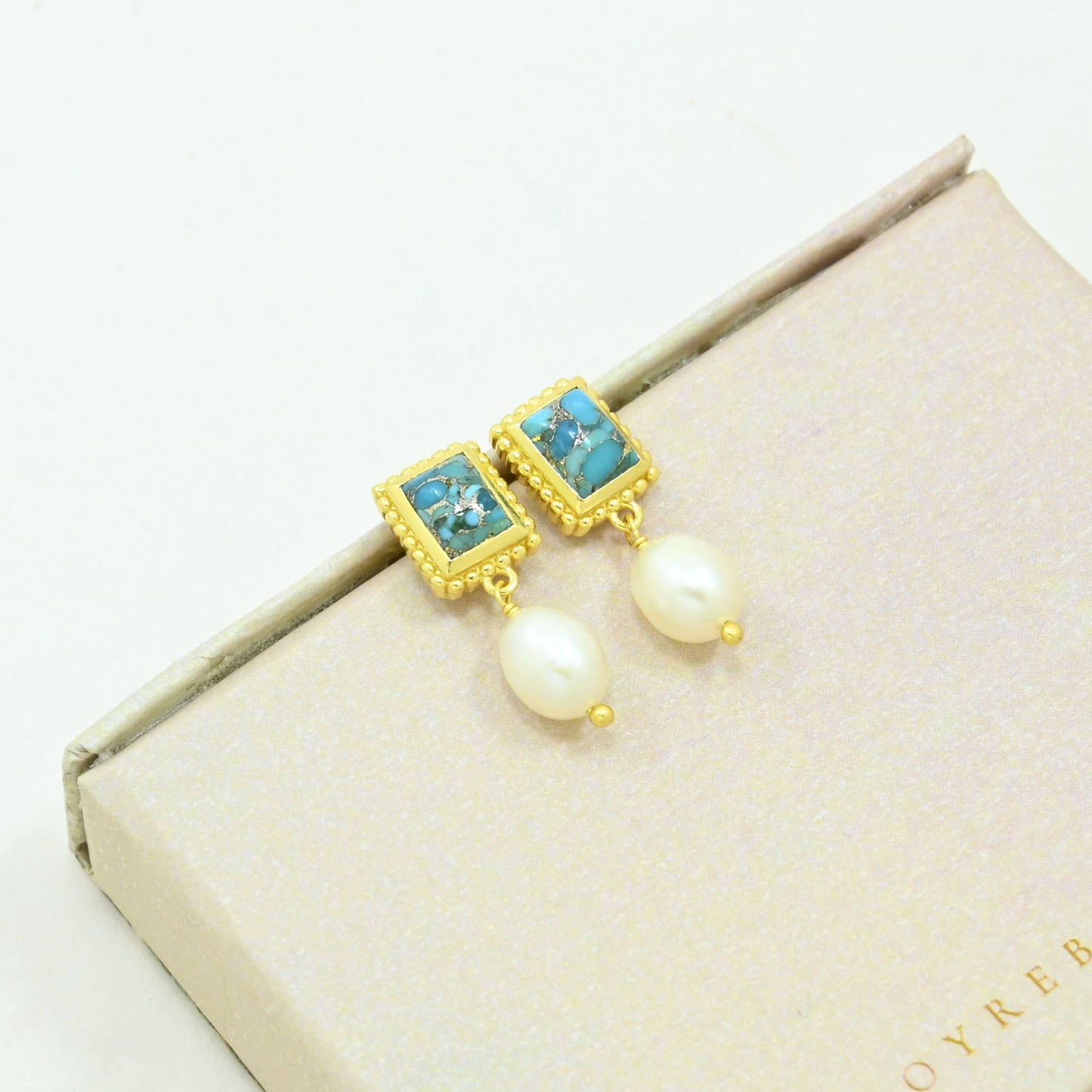 Schmuckoo x Noyre Berlin - Janika Earring Gold Plated - Pearl & Blue Turquoise