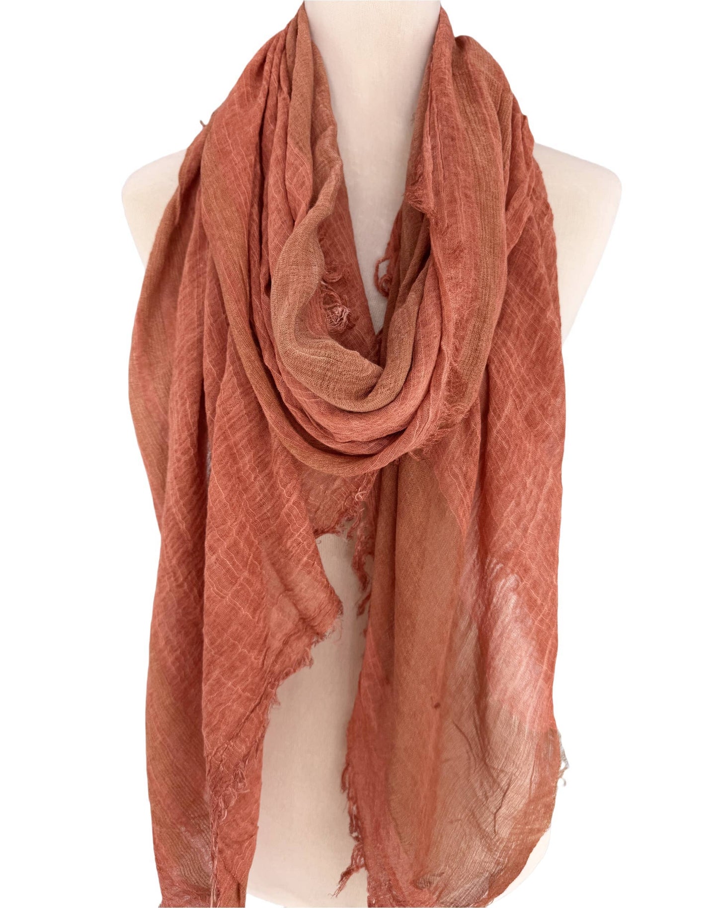 JC Sunny Fashion - JC021038 Textured Gauze Scarf Shawl – Soft Washed Colorblock Wrap with Subtle Distressed Dye & Raw Fringe Edges