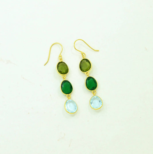 Schmuckoo Berlin - Maicy Earring Gold Silver 925 - Blue Topaz & Green Tourmaline