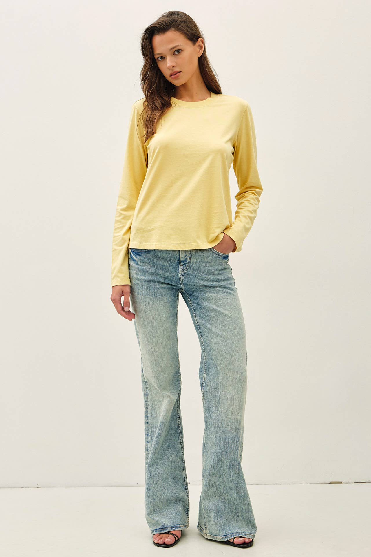 Be Cool - GARMENT WASHED COTTON LONG SLEEVE BASIC TOP