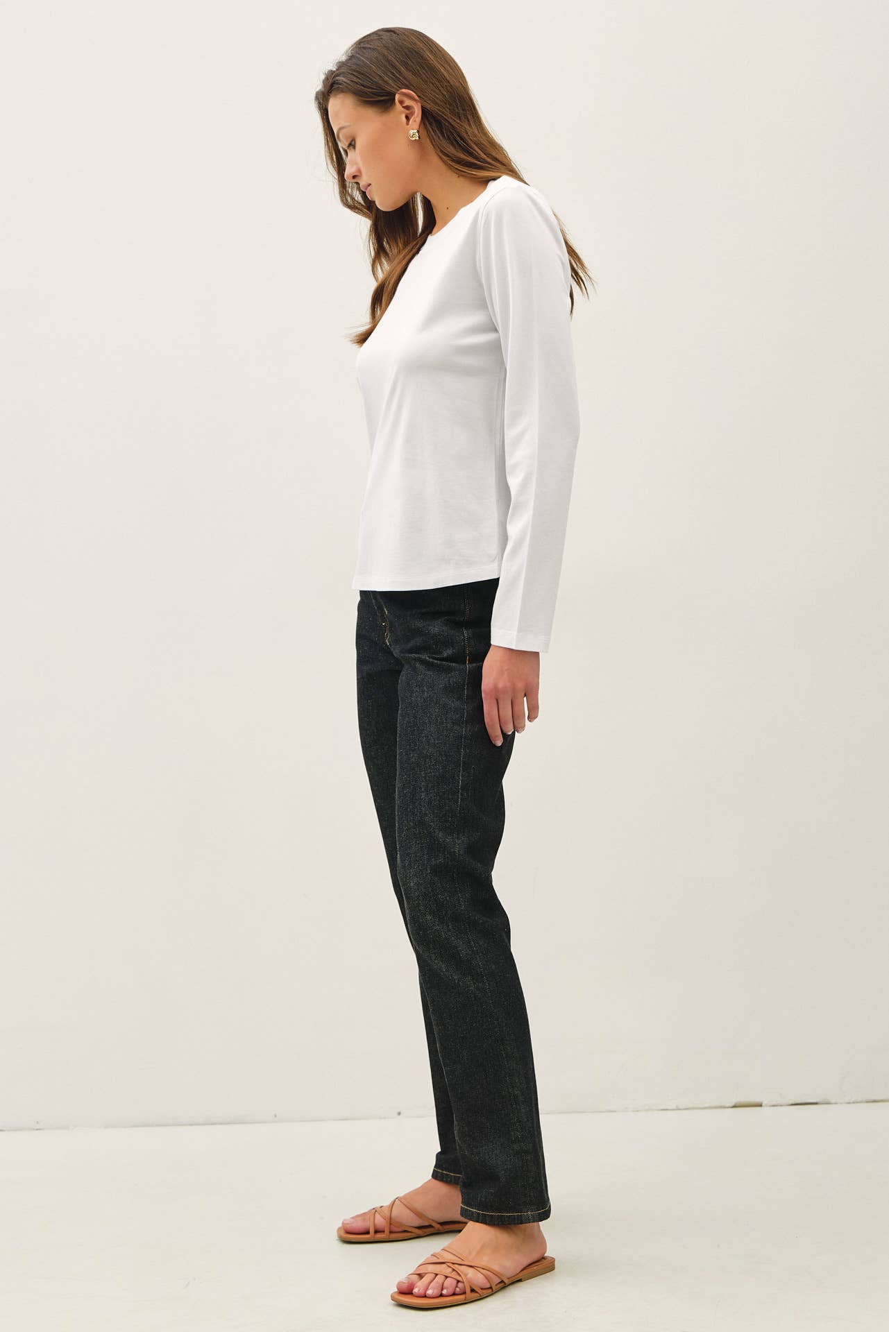 Be Cool - GARMENT WASHED COTTON LONG SLEEVE BASIC TOP