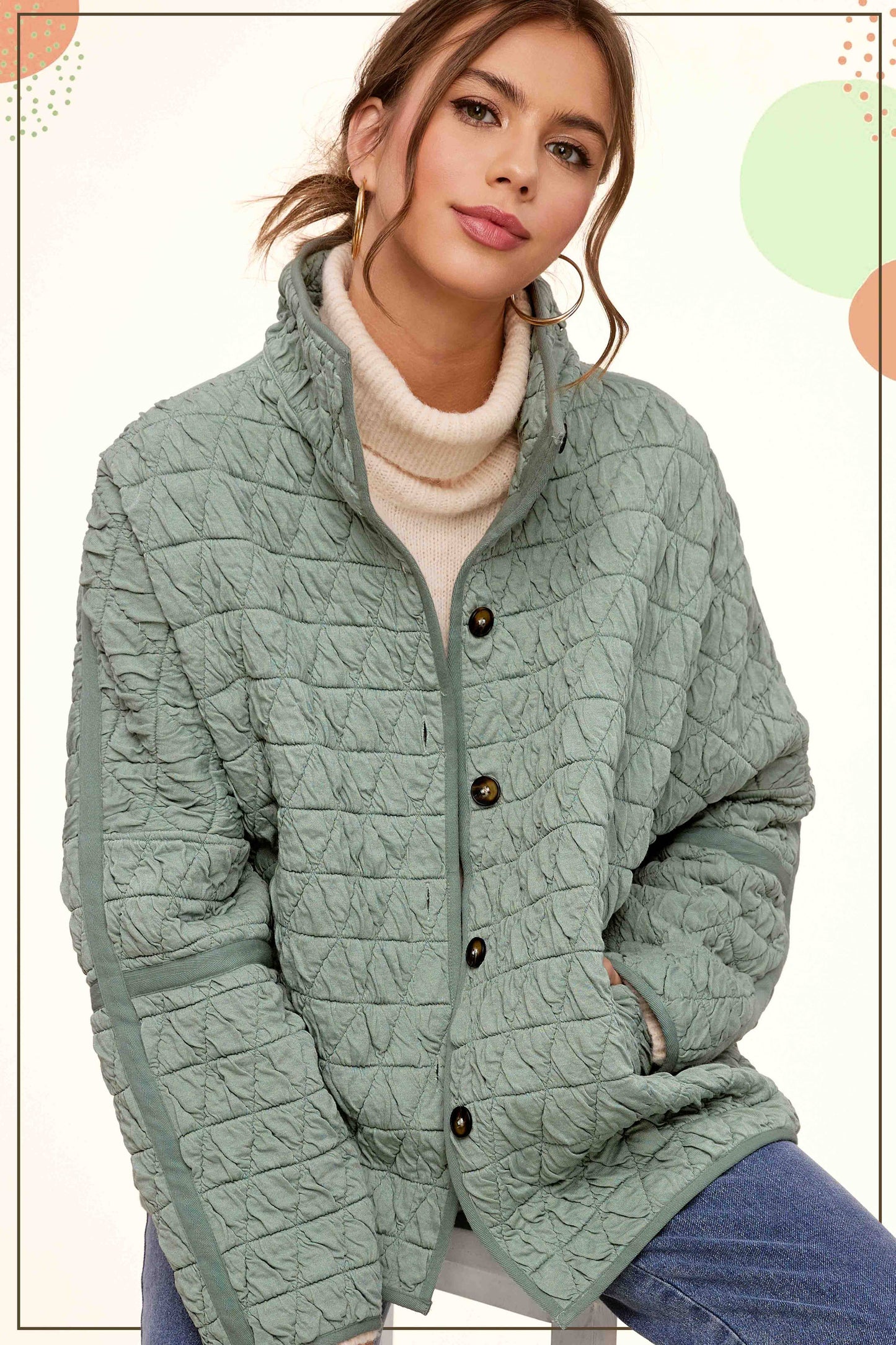 La Miel - JKT1787-Oversized Soft Quilted Button Down Jacket