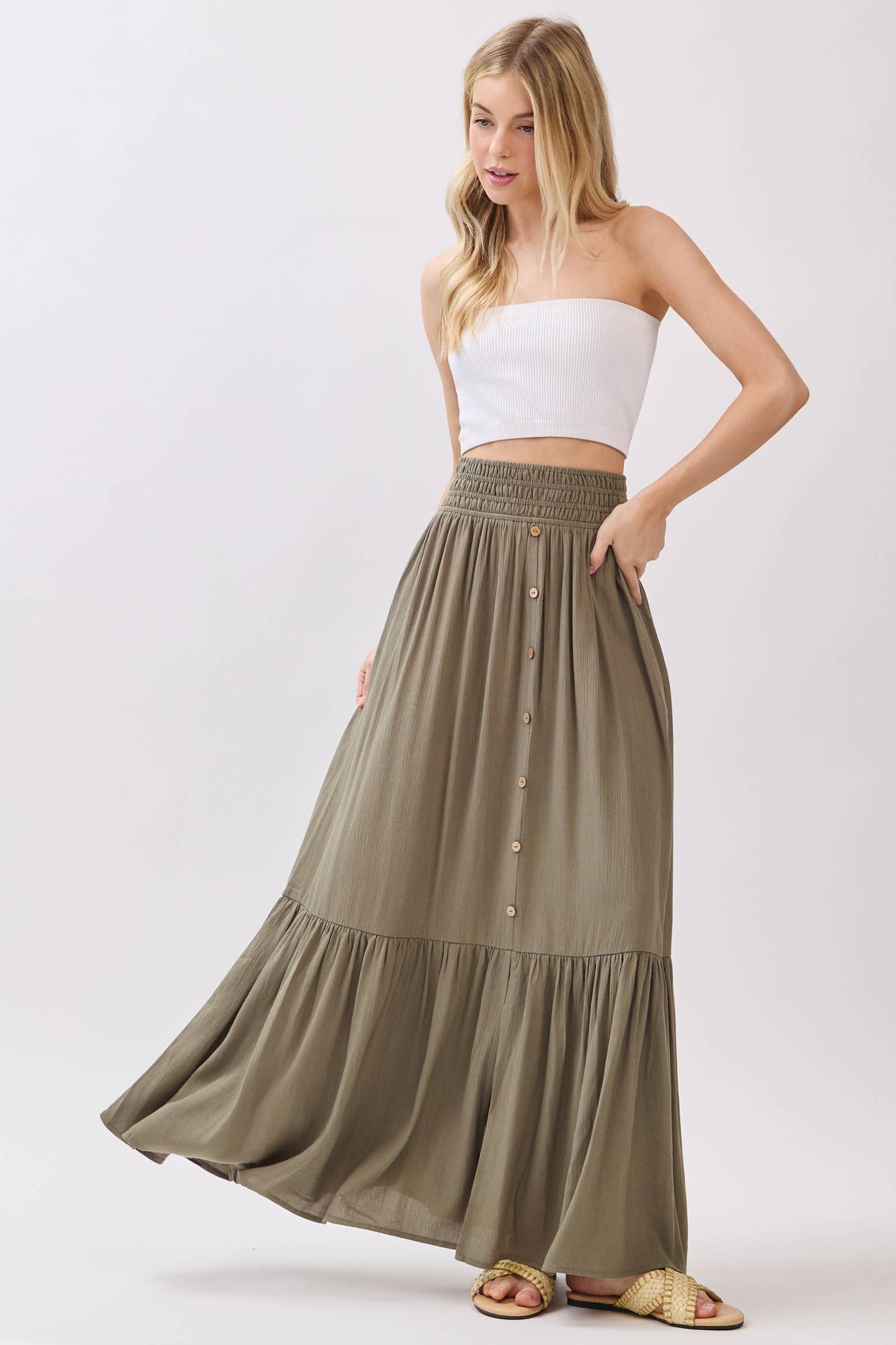 Ruffled Smocked Waist Tiered Maxi Skirt - Final Touch