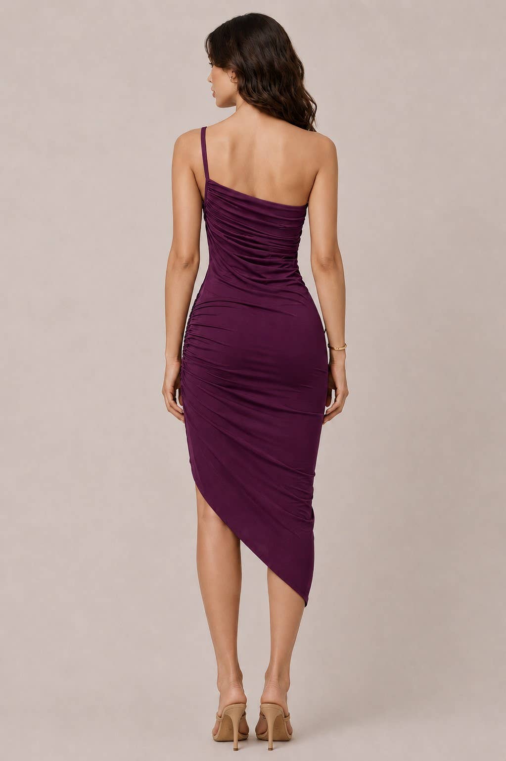 JD57469 - ASYMMETRICAL HEM MIDI DRESS