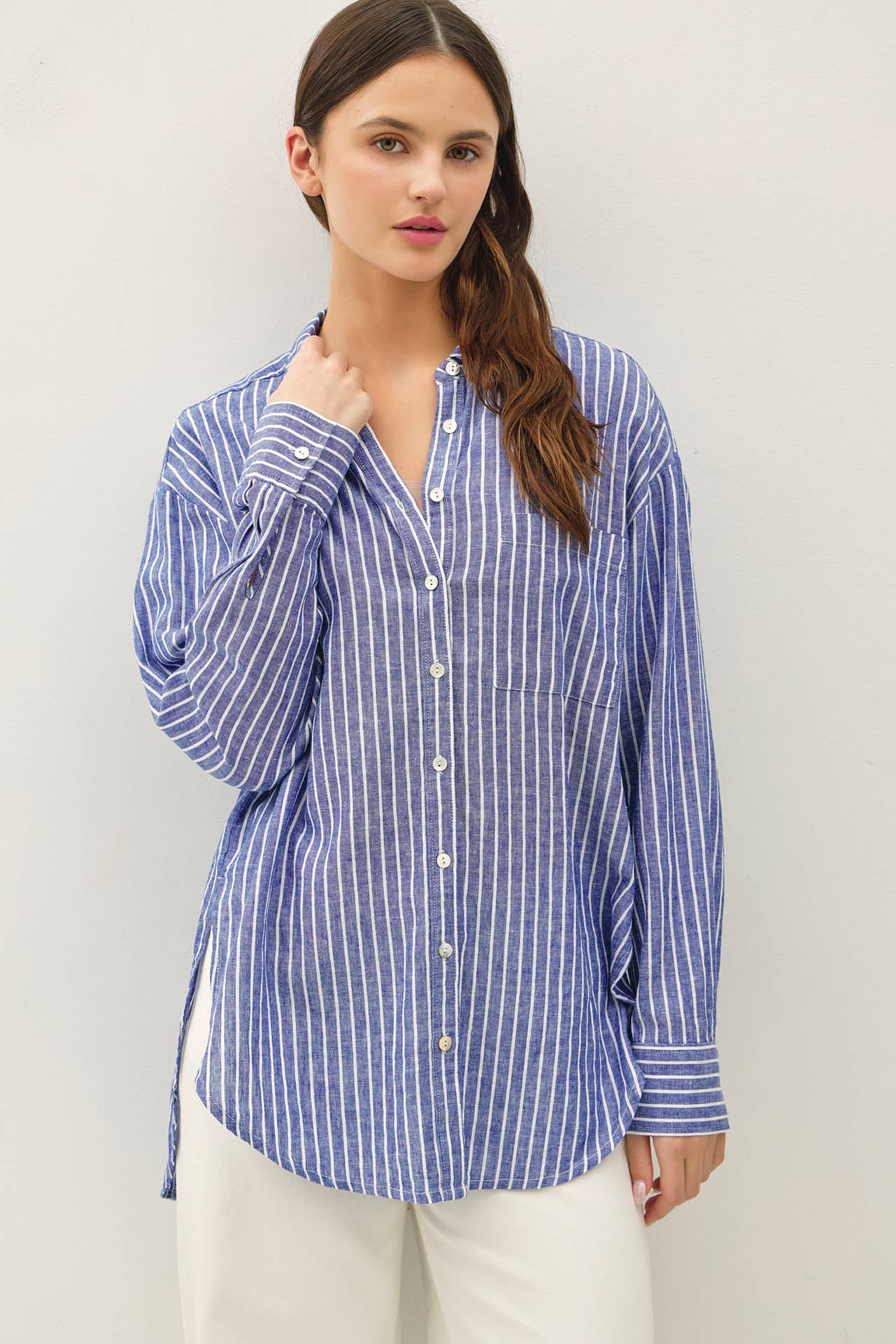 Be Cool - COTTON LINEN BLEND LONG SLEEVE BUTTON UP SHIRT