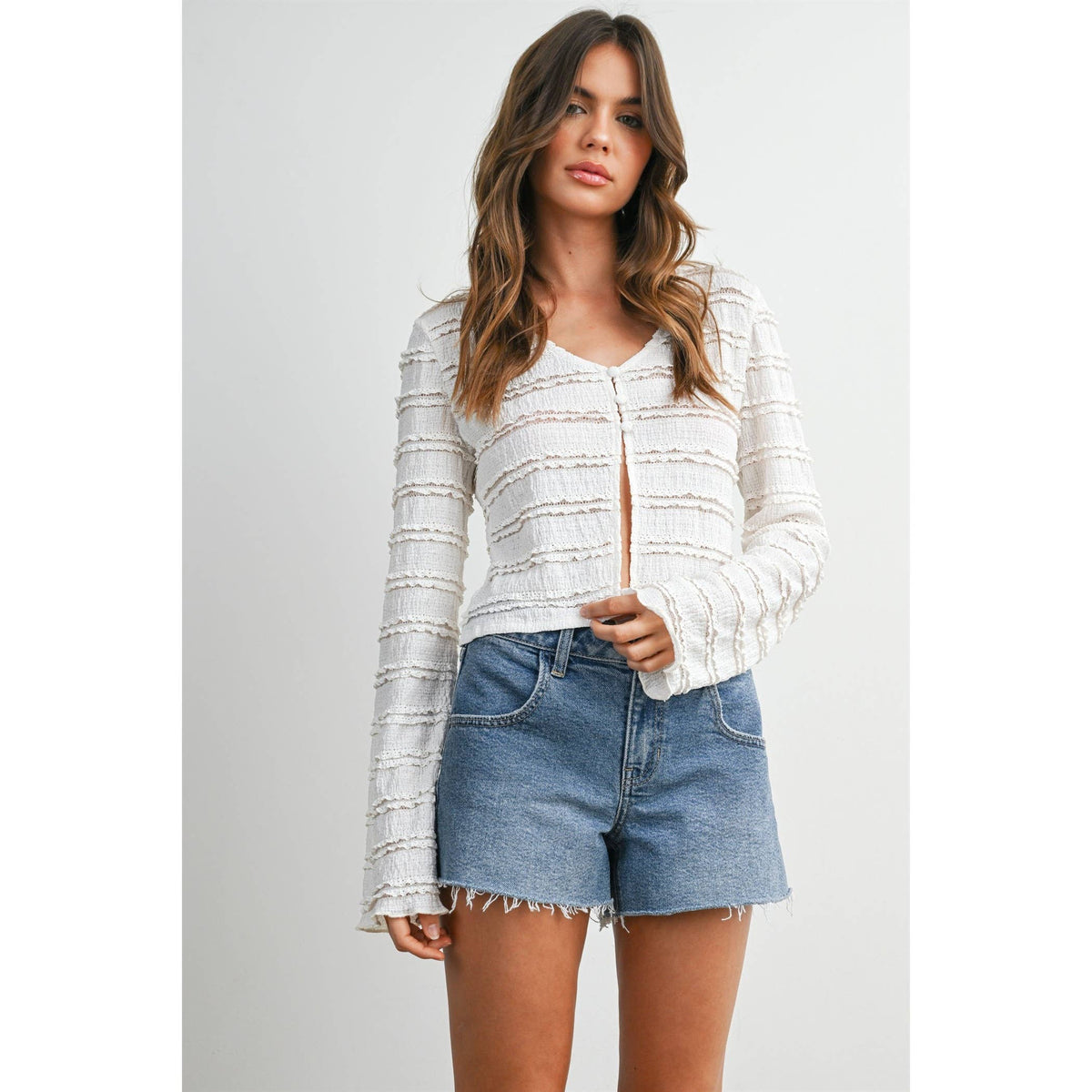BUTTERMELON - Ruched Ribbon Knit Top - BMT8185
