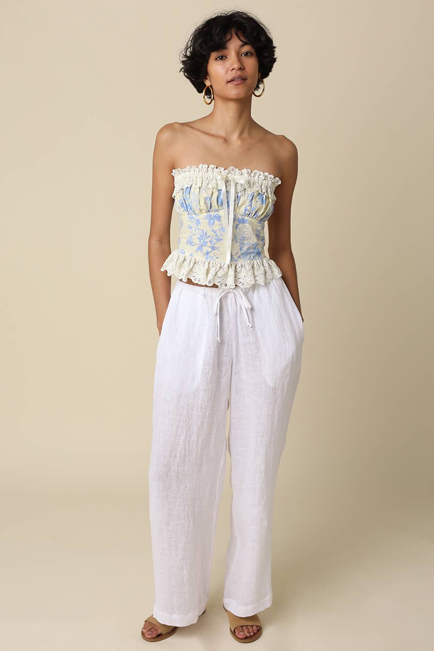 Millie Wide-Leg Drawstring Linen Pants - Olivaceous