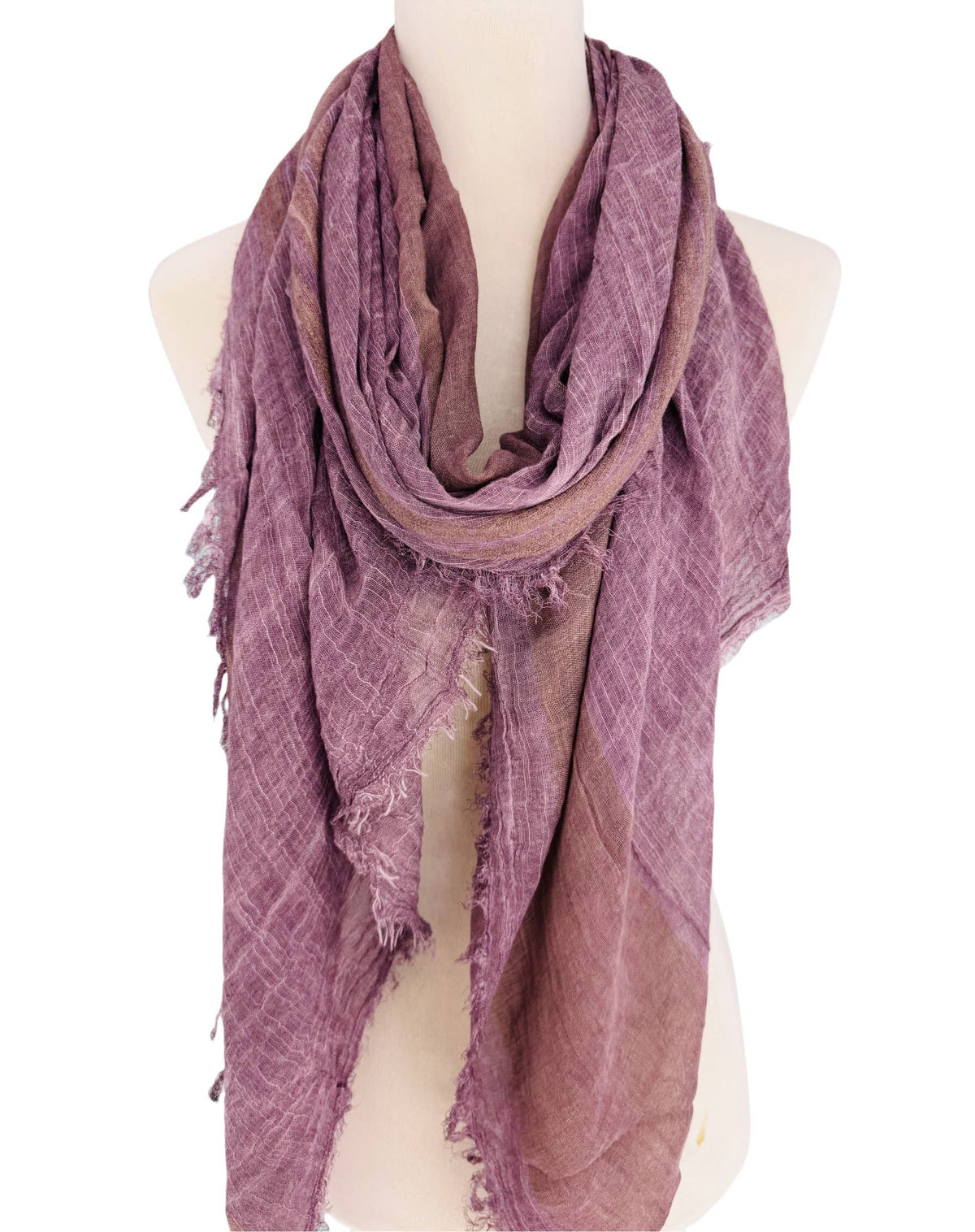 JC Sunny Fashion - JC021038 Textured Gauze Scarf Shawl – Soft Washed Colorblock Wrap with Subtle Distressed Dye & Raw Fringe Edges