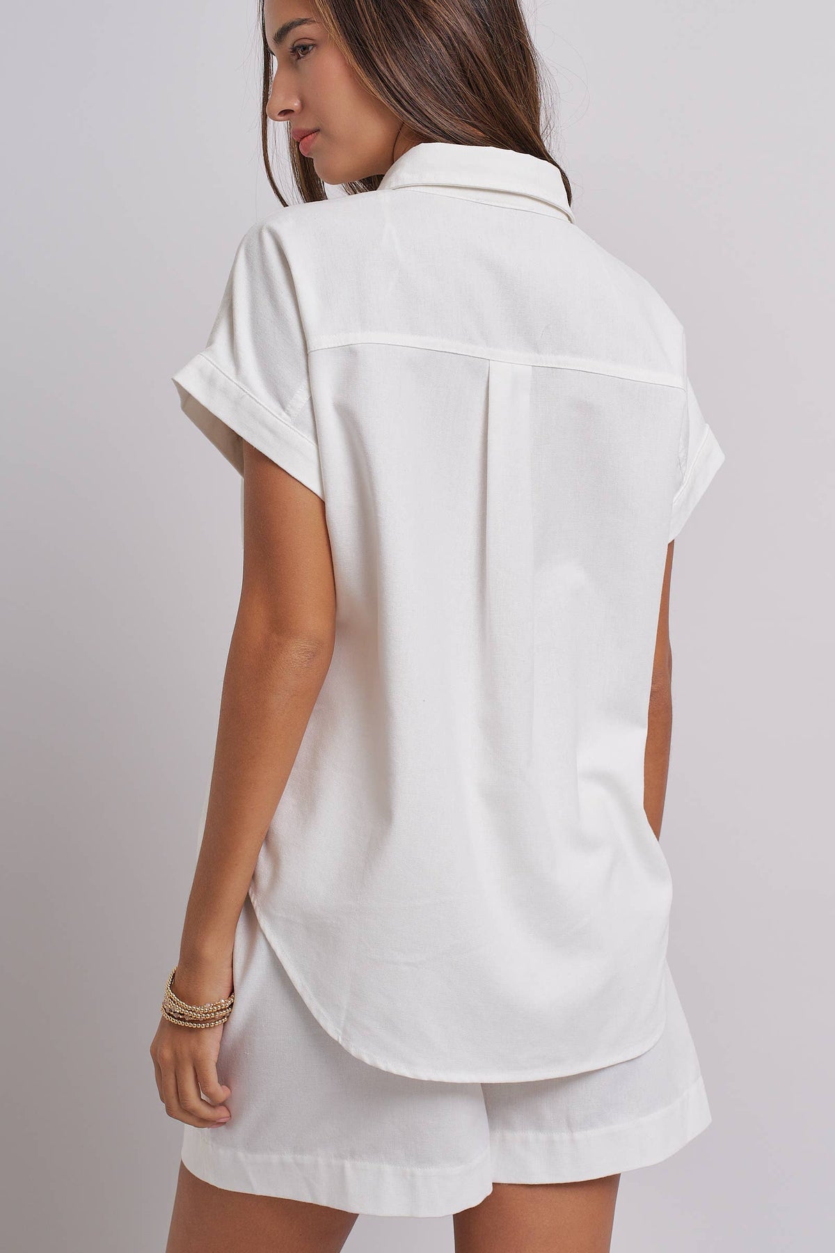 Urban Daizy - Striped Linen Short Sleeve Button-Down Shirt