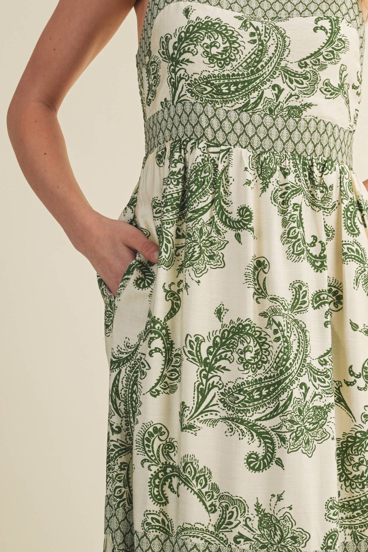 Mustard Seed - Banded Paisley Print Tiered Maxi Dress
