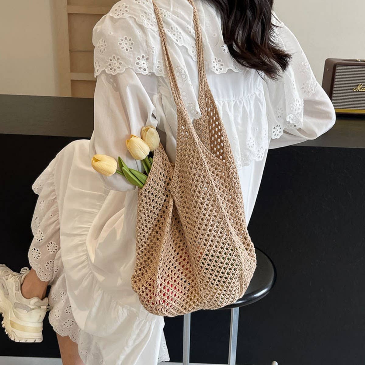 CWAB5061_NEW STRAW KNITTED HOLLOW WOVEN BAG
