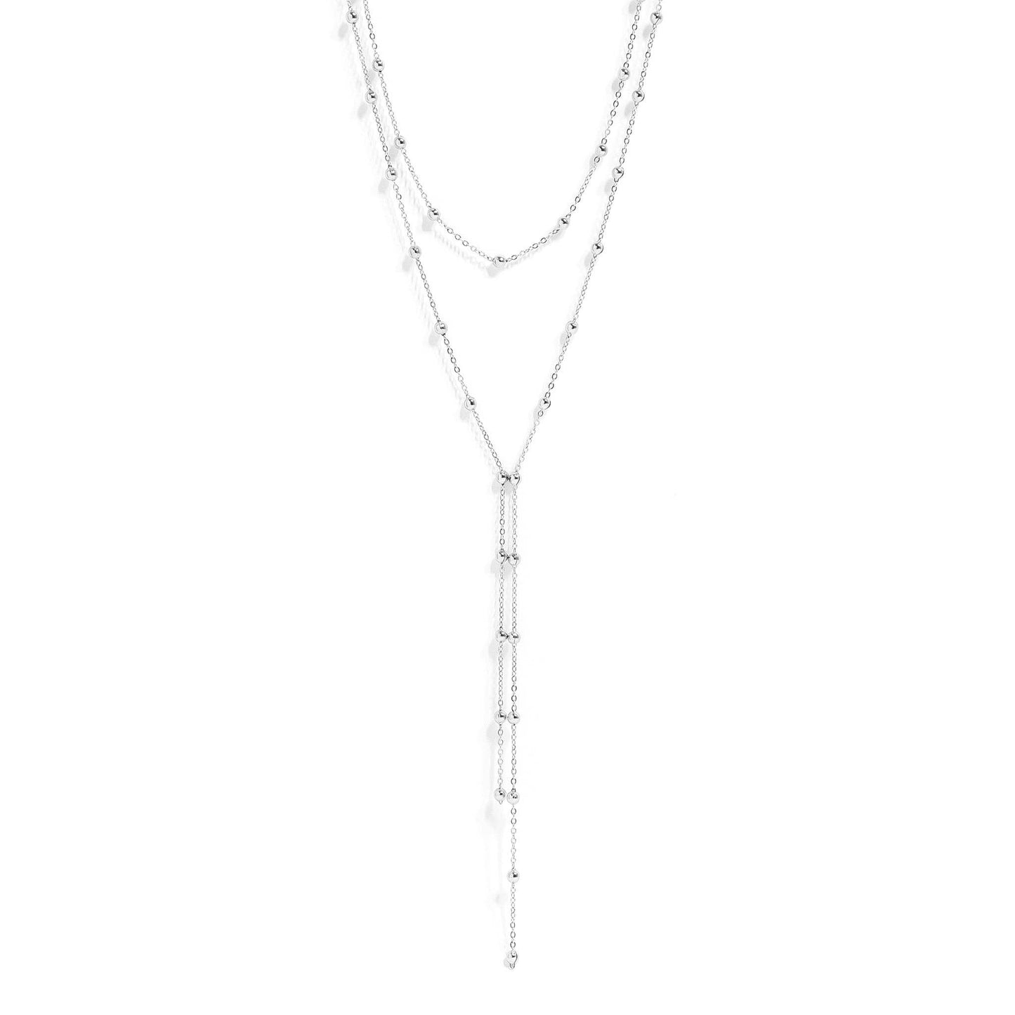 18K Gold PVD Stainless Steel Satellite Layered Lariat Necklace