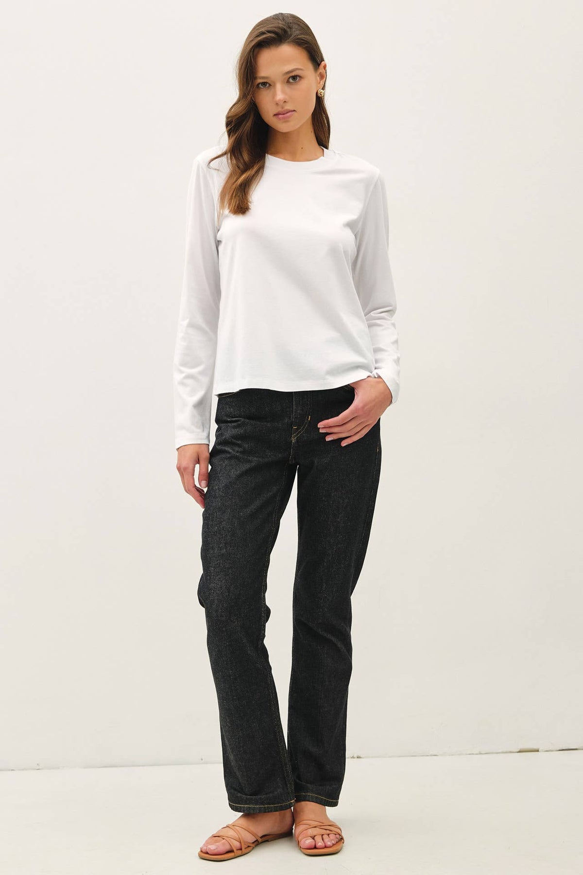 Be Cool - GARMENT WASHED COTTON LONG SLEEVE BASIC TOP