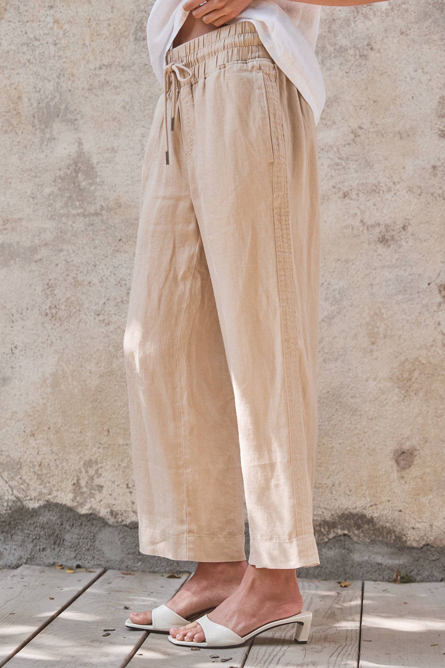 Urban Daizy - Linen Wide-Leg Drawstring Pants