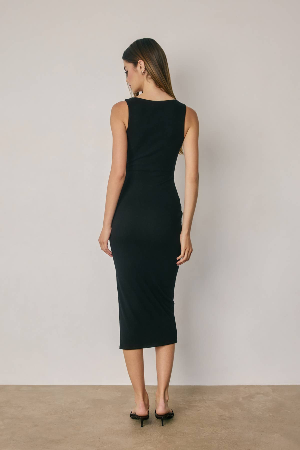 Ribbed Knit Square Neck Bodycon Midi Dress