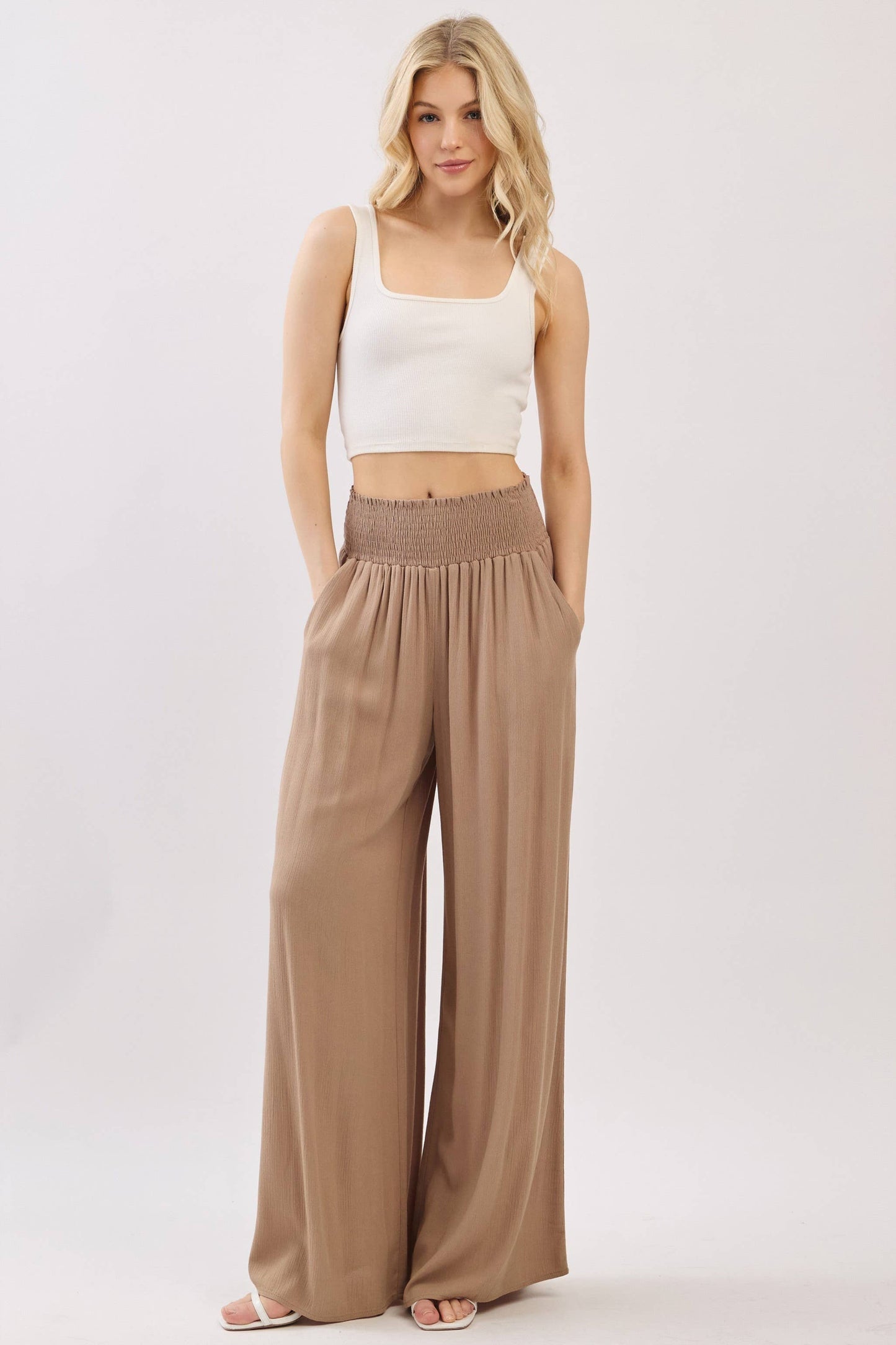 WIDE SMOCK WAIST WIDE LEG PANTS - VNP70263D
