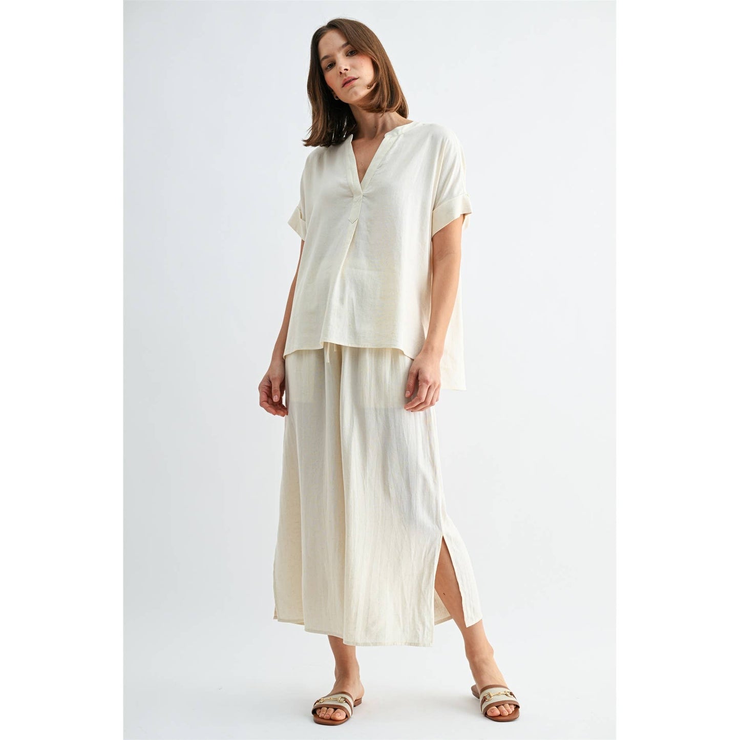 FUN2FUN - SIDE SLIT LINEN PANTS