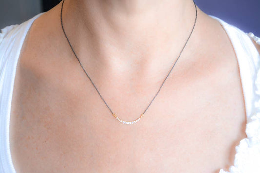 AJS Design Studio - Delicate two-tone cz crescent necklace