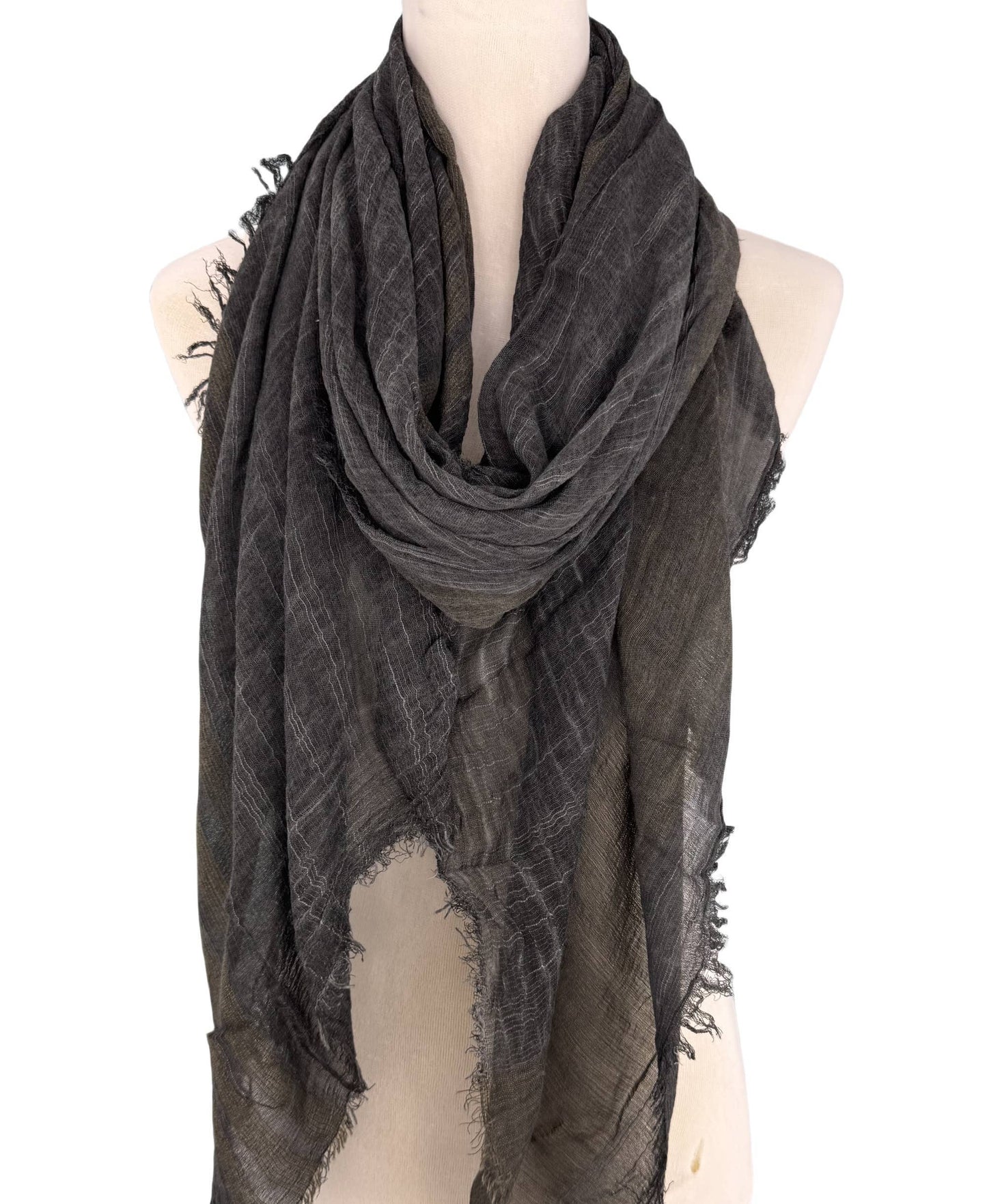 JC Sunny Fashion - JC021038 Textured Gauze Scarf Shawl – Soft Washed Colorblock Wrap with Subtle Distressed Dye & Raw Fringe Edges