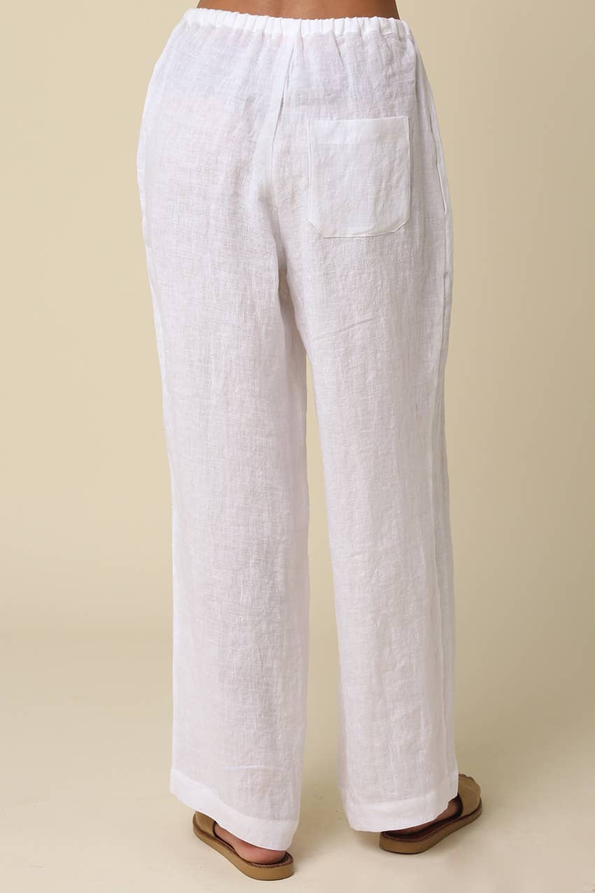 Millie Wide-Leg Drawstring Linen Pants - Olivaceous